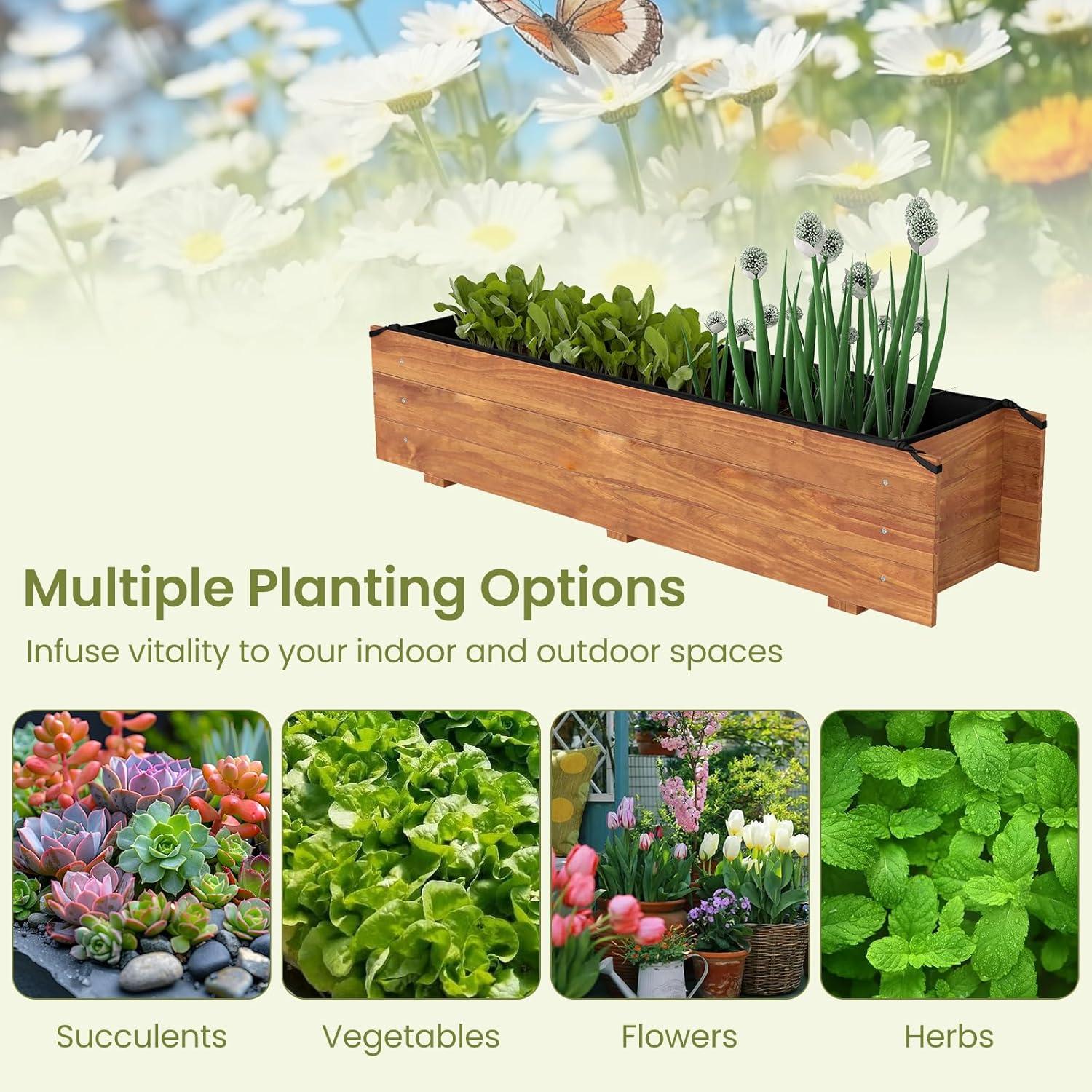 image:imageGiantex Wooden Raised Garden Bed w 5 Drainage Holes Elevated Rectangular Outdoor Planter Box for Flowers Herbs Vegetables Wood Gardening Container for Patio Garden Yard Balcony 36 x 16 x 152
