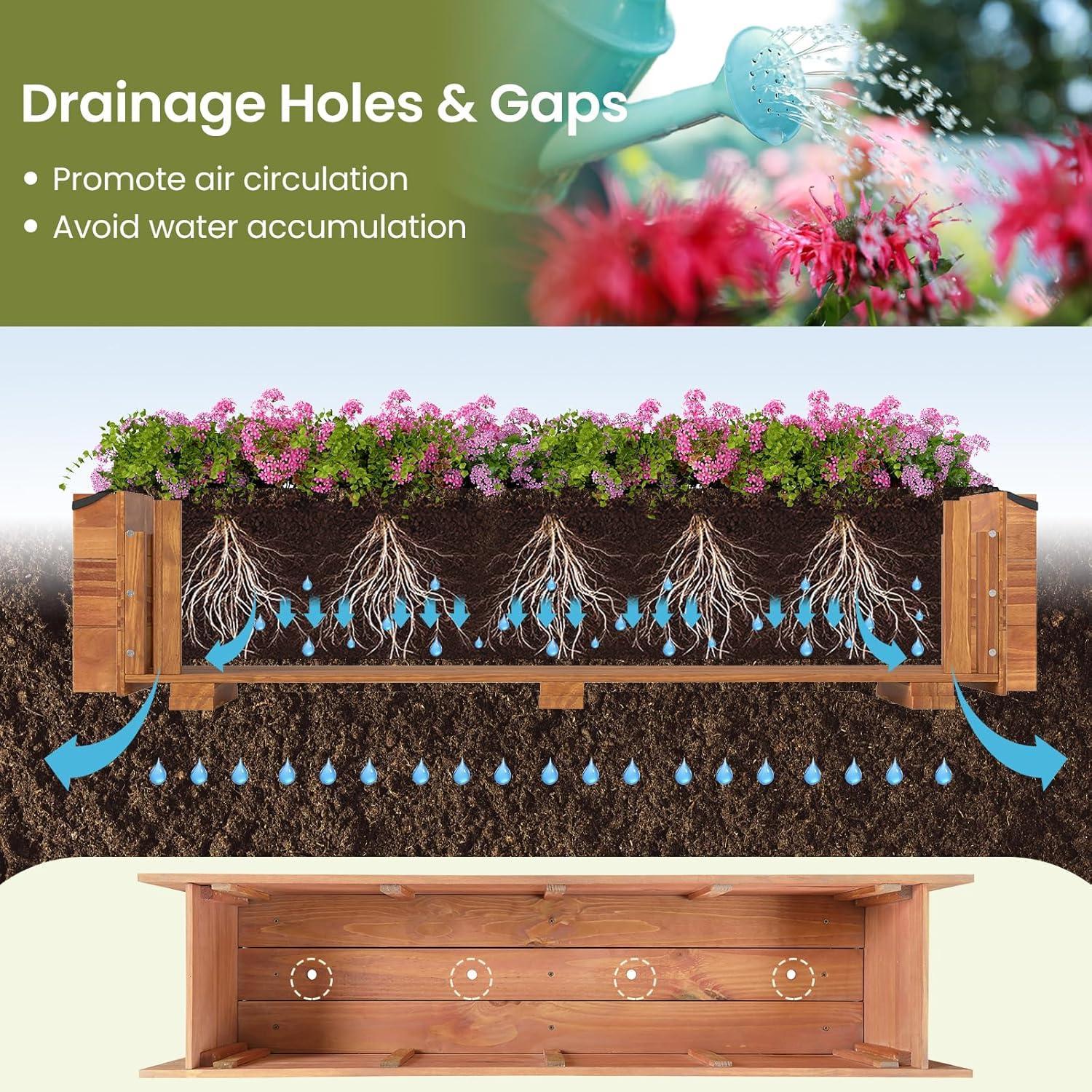 image:imageGiantex Wooden Raised Garden Bed w 5 Drainage Holes Elevated Rectangular Outdoor Planter Box for Flowers Herbs Vegetables Wood Gardening Container for Patio Garden Yard Balcony 36 x 16 x 152