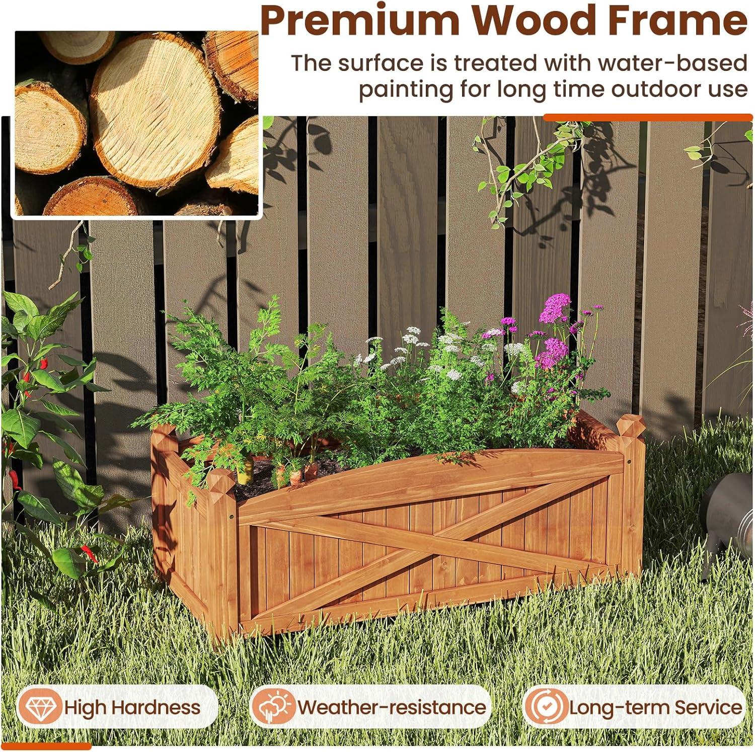 image:imageGiantex Wooden Raised Garden Bed w 5 Drainage Holes Elevated Rectangular Outdoor Planter Box for Flowers Herbs Vegetables Wood Gardening Container for Patio Garden Yard Balcony 36 x 16 x 152