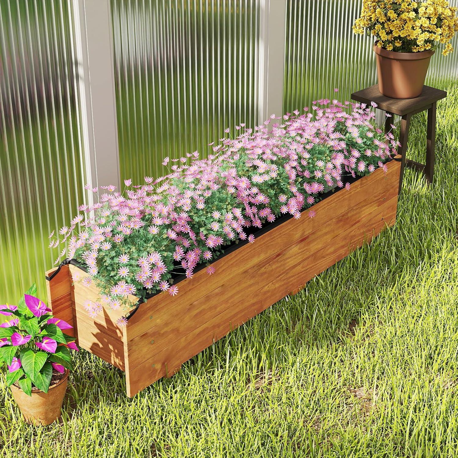 image:imageGiantex Wooden Raised Garden Bed w 5 Drainage Holes Elevated Rectangular Outdoor Planter Box for Flowers Herbs Vegetables Wood Gardening Container for Patio Garden Yard Balcony 36 x 16 x 152