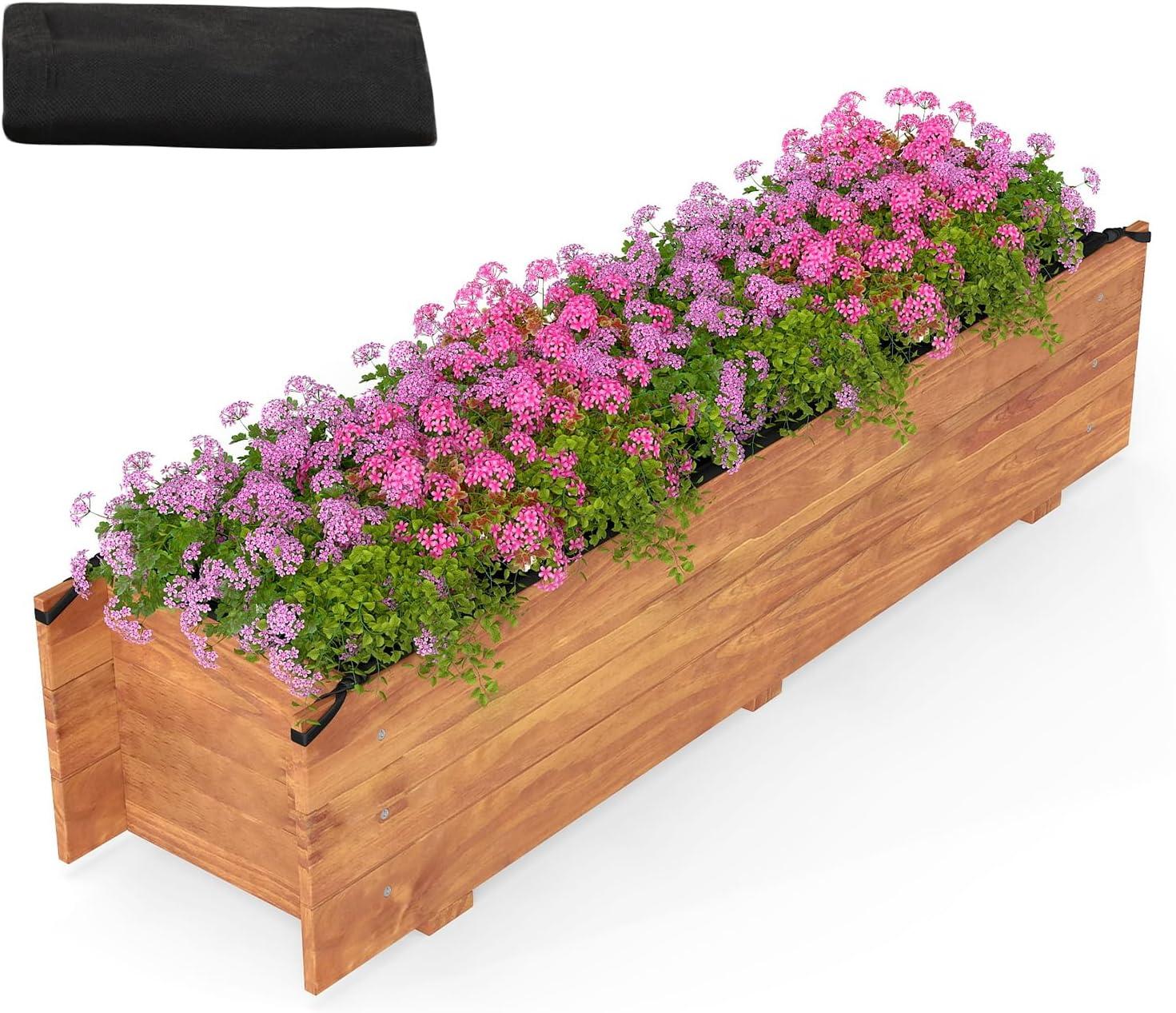 image:imageGiantex Wooden Raised Garden Bed w 5 Drainage Holes Elevated Rectangular Outdoor Planter Box for Flowers Herbs Vegetables Wood Gardening Container for Patio Garden Yard Balcony 36 x 16 x 151