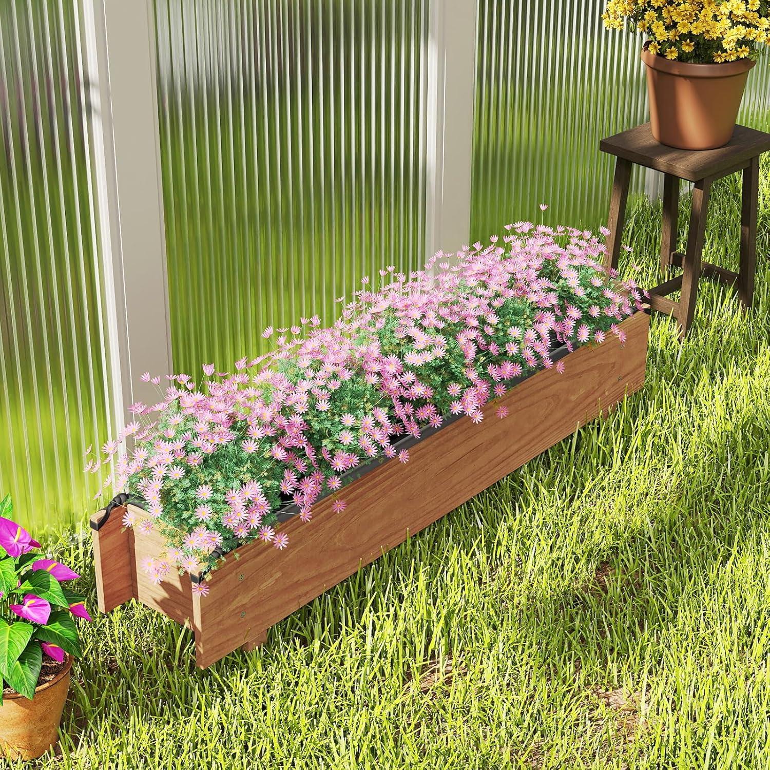 image:imageGiantex Wooden Raised Garden Bed w 5 Drainage Holes Elevated Rectangular Outdoor Planter Box for Flowers Herbs Vegetables Wood Gardening Container for Patio Garden Yard Balcony 36 x 16 x 152
