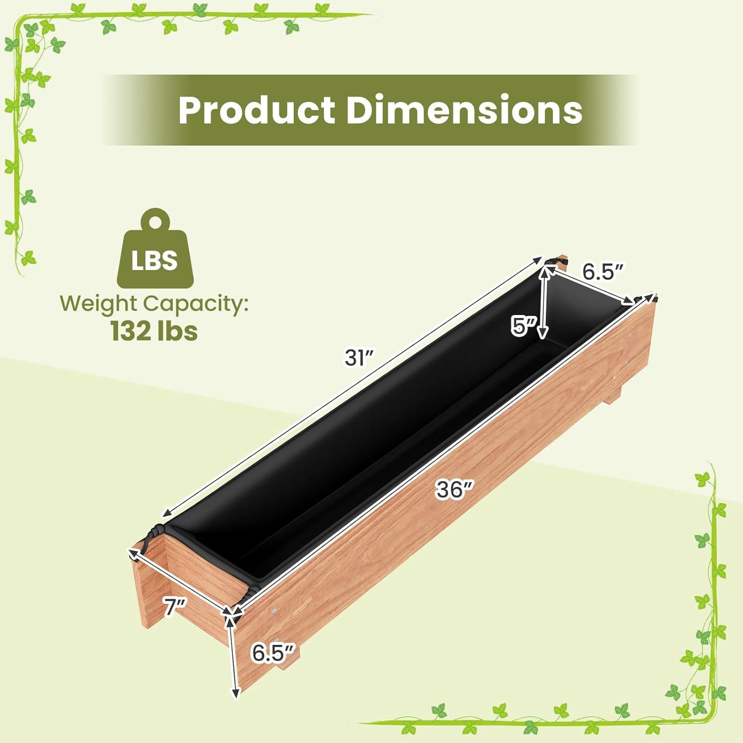 image:imageGiantex Wooden Raised Garden Bed w 5 Drainage Holes Elevated Rectangular Outdoor Planter Box for Flowers Herbs Vegetables Wood Gardening Container for Patio Garden Yard Balcony 36 x 16 x 152