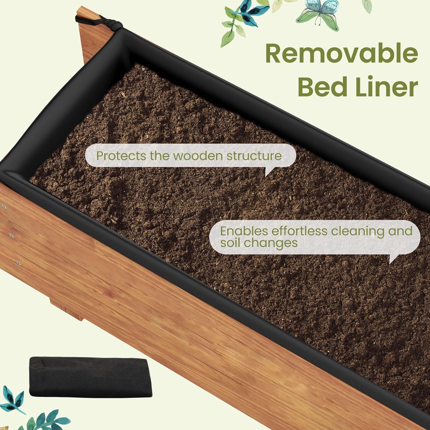image:imageGiantex Wooden Raised Garden Bed w 5 Drainage Holes Elevated Rectangular Outdoor Planter Box for Flowers Herbs Vegetables Wood Gardening Container for Patio Garden Yard Balcony 36 x 16 x 151