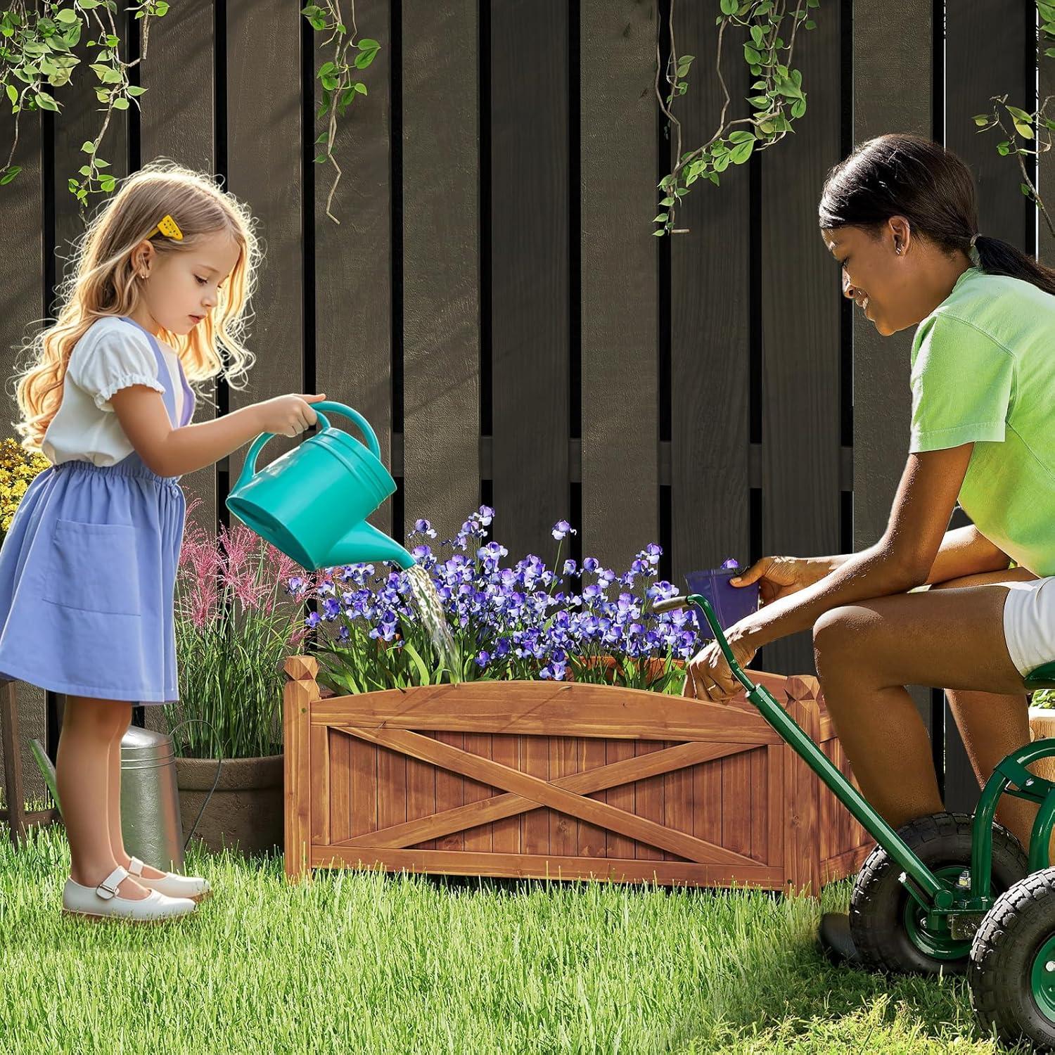 image:imageGiantex Wooden Raised Garden Bed w 5 Drainage Holes Elevated Rectangular Outdoor Planter Box for Flowers Herbs Vegetables Wood Gardening Container for Patio Garden Yard Balcony 36 x 16 x 152