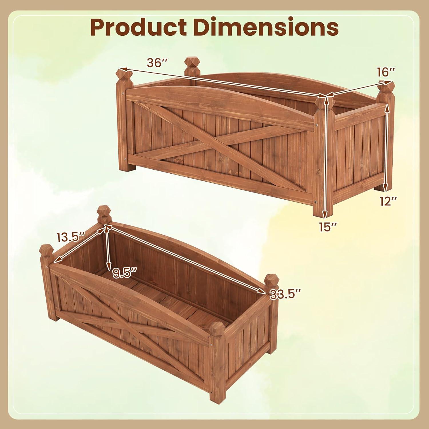 image:imageGiantex Wooden Raised Garden Bed w 5 Drainage Holes Elevated Rectangular Outdoor Planter Box for Flowers Herbs Vegetables Wood Gardening Container for Patio Garden Yard Balcony 36 x 16 x 152