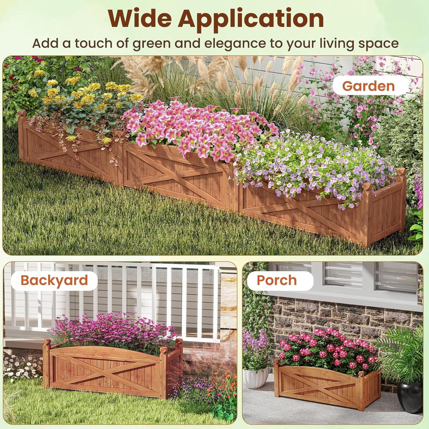 image:imageGiantex Wooden Raised Garden Bed w 5 Drainage Holes Elevated Rectangular Outdoor Planter Box for Flowers Herbs Vegetables Wood Gardening Container for Patio Garden Yard Balcony 36 x 16 x 152