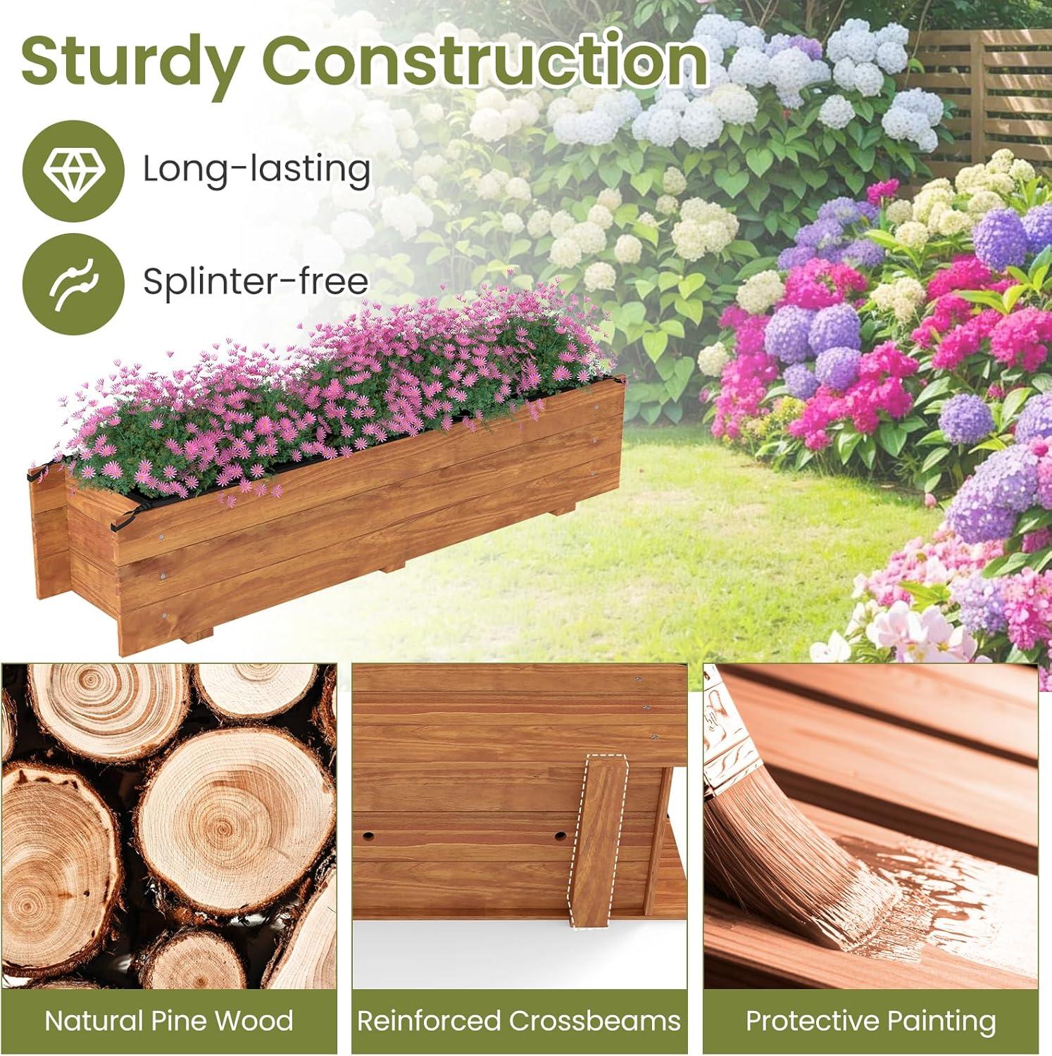 image:imageGiantex Wooden Raised Garden Bed w 5 Drainage Holes Elevated Rectangular Outdoor Planter Box for Flowers Herbs Vegetables Wood Gardening Container for Patio Garden Yard Balcony 36 x 16 x 151