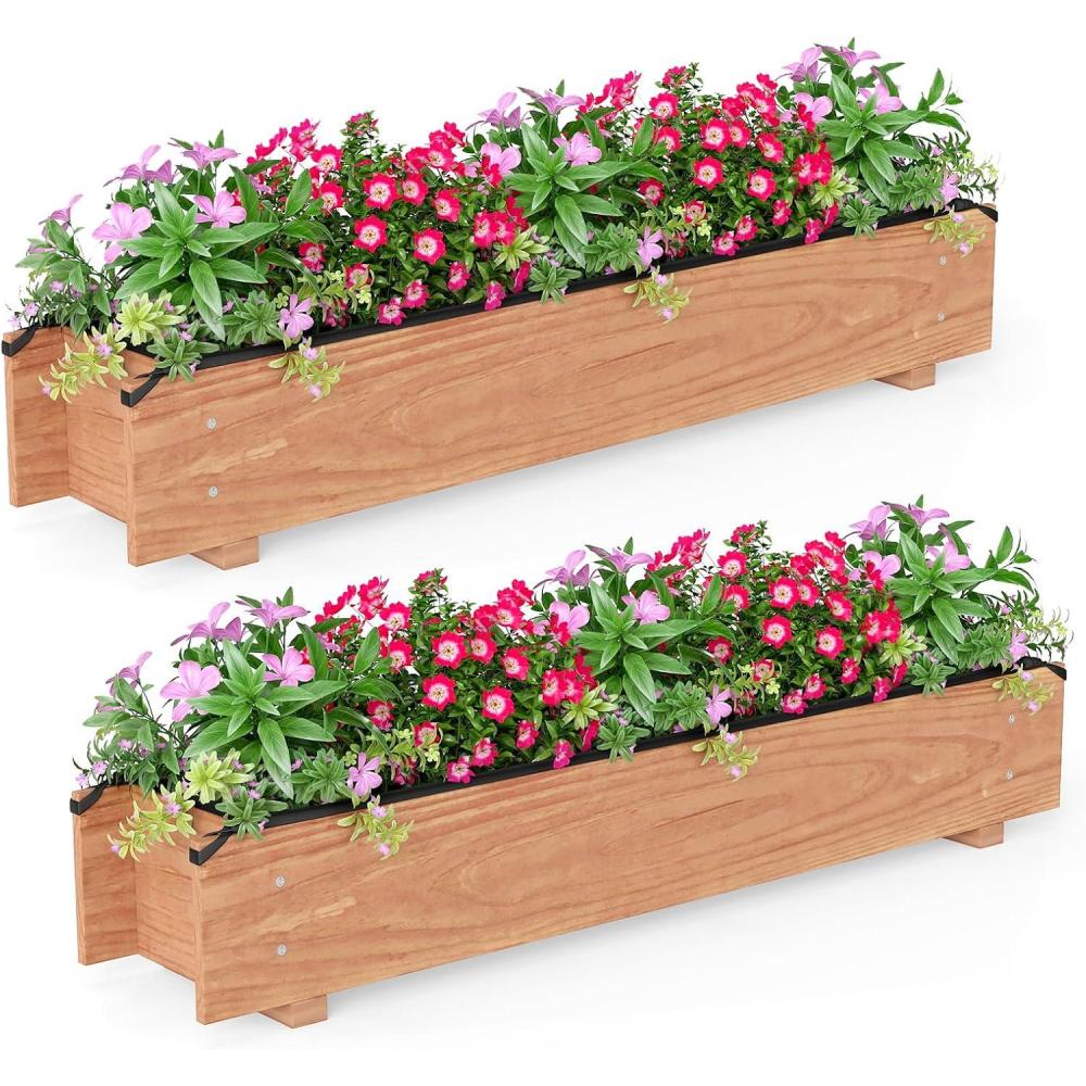 image:imageGiantex Wooden Raised Garden Bed w 5 Drainage Holes Elevated Rectangular Outdoor Planter Box for Flowers Herbs Vegetables Wood Gardening Container for Patio Garden Yard Balcony 36 x 16 x 152