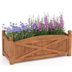 Giantex Wooden Raised Garden Bed w/ 5 Drainage Holes, Elevated Rectangular Outdoor Planter Box for Flowers Herbs Vegetables, Wood Gardening Container for Patio Garden Yard Balcony, 36” x 16” x 15”(1)