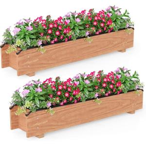 Giantex Wooden Raised Garden Bed w/ 5 Drainage Holes, Elevated Rectangular Outdoor Planter Box for Flowers Herbs Vegetables, Wood Gardening Container for Patio Garden Yard Balcony, 36” x 16” x 15”(2)