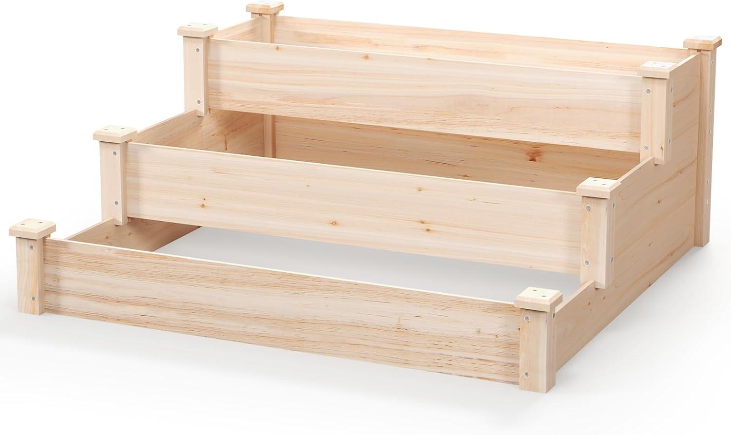 image:imageGiantex 3Tier Raised Garden Bed Tiered Planter Box wOpenEnded Base Fir Wood Elevated Raised Beds for Gardening Vegetable Flower Herb Fruit Perfect for Patio Lawn Backyard47Lx47Wx22H