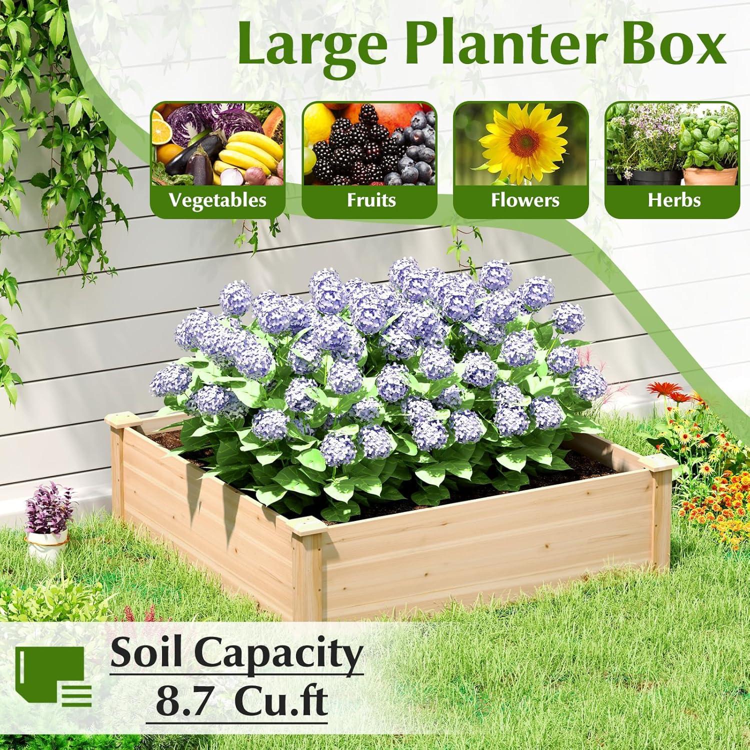 image:imageGiantex 3Tier Raised Garden Bed Tiered Planter Box wOpenEnded Base Fir Wood Elevated Raised Beds for Gardening Vegetable Flower Herb Fruit Perfect for Patio Lawn Backyard40Lx40Wx12H
