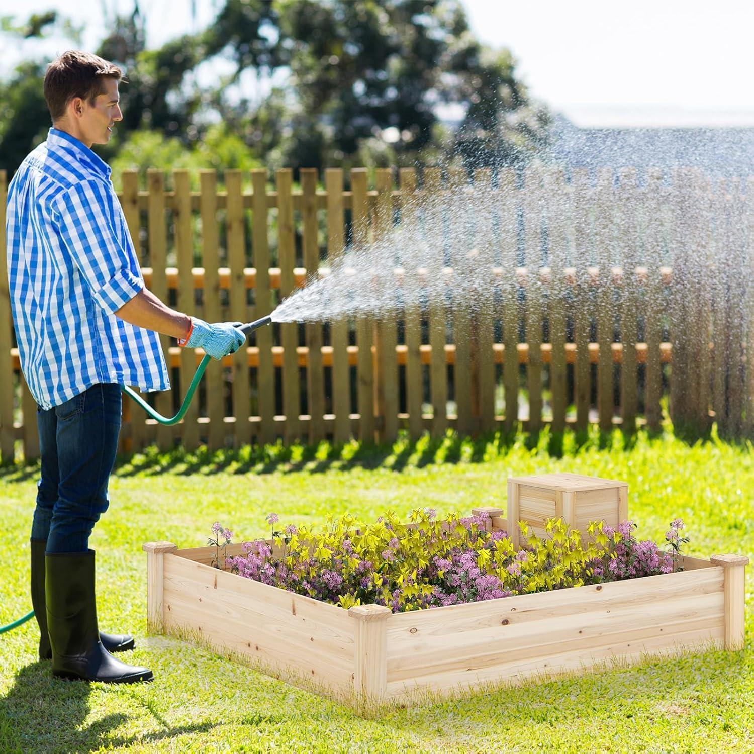 image:imageGiantex 3Tier Raised Garden Bed Tiered Planter Box wOpenEnded Base Fir Wood Elevated Raised Beds for Gardening Vegetable Flower Herb Fruit Perfect for Patio Lawn Backyard49Lx49Wx10H