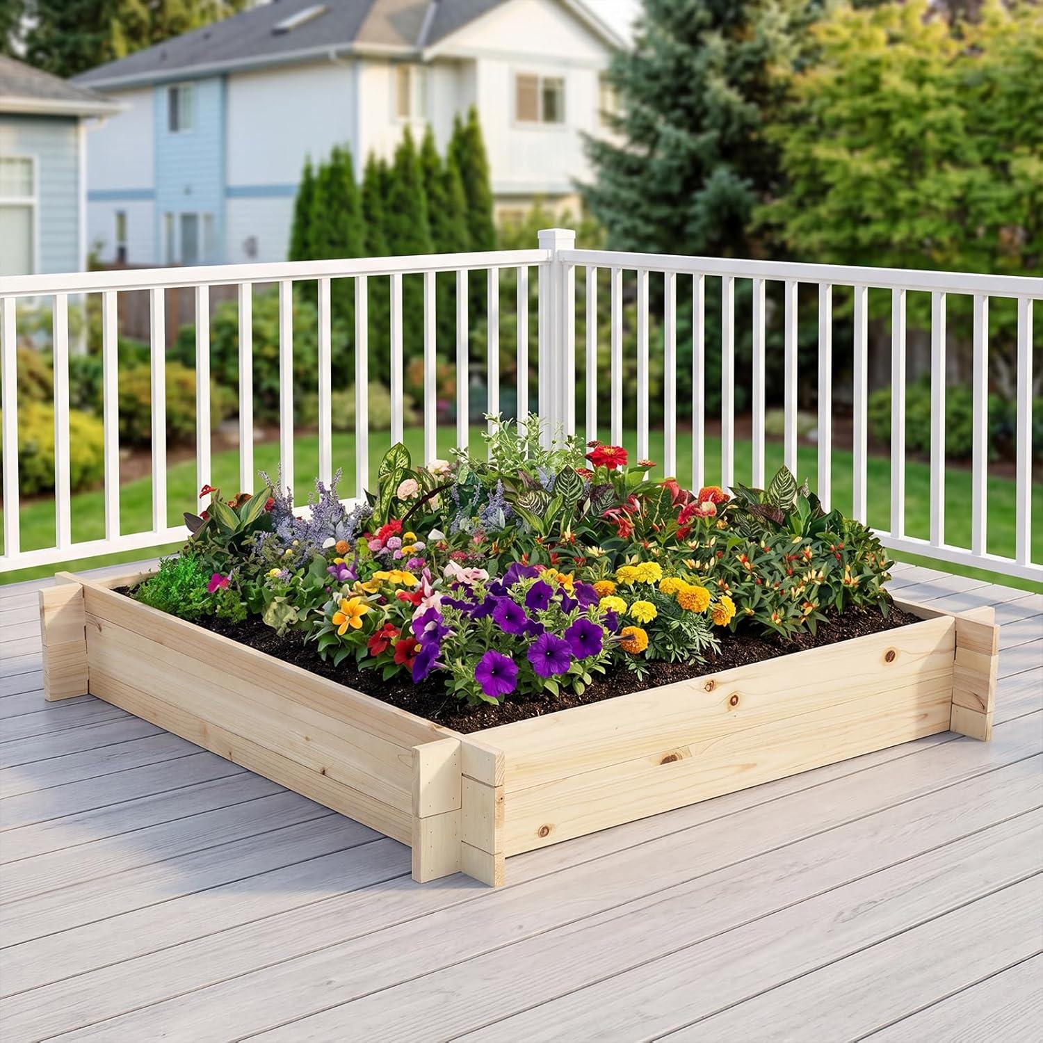 image:imageGiantex 3Tier Raised Garden Bed Tiered Planter Box wOpenEnded Base Fir Wood Elevated Raised Beds for Gardening Vegetable Flower Herb Fruit Perfect for Patio Lawn Backyard395Lx 395Wx 65H