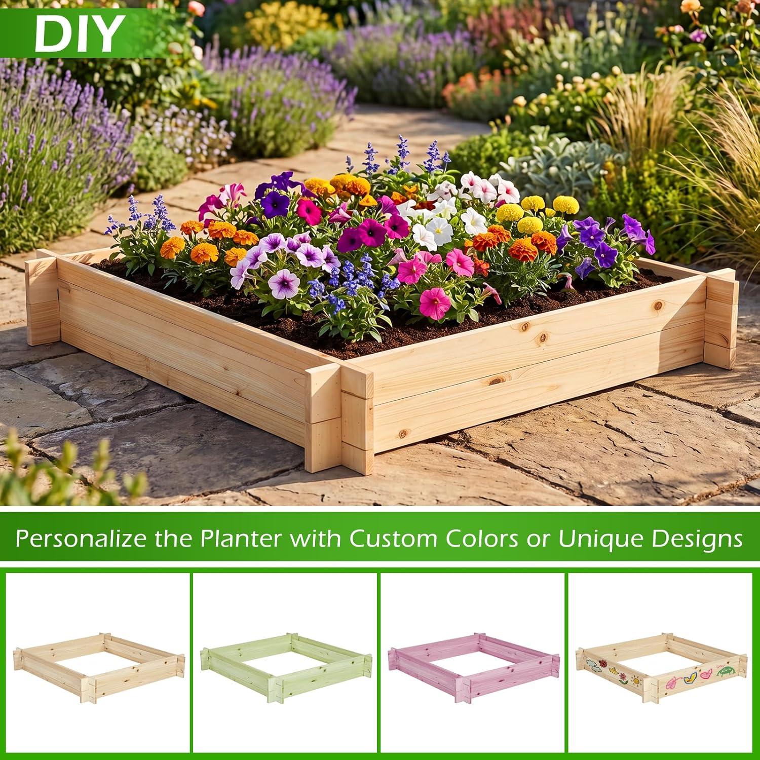 image:imageGiantex 3Tier Raised Garden Bed Tiered Planter Box wOpenEnded Base Fir Wood Elevated Raised Beds for Gardening Vegetable Flower Herb Fruit Perfect for Patio Lawn Backyard395Lx 395Wx 65H