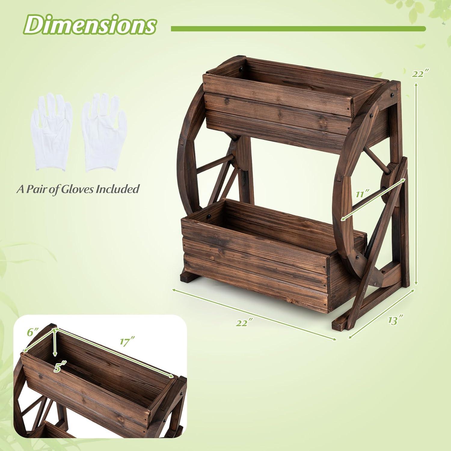 image:imageGiantex Wooden Wagon Planter Box Rustic Garden Planter with Wheels Handles amp Drainage Holes for Flowers Herbs Vegetables Indoor Outdoor Decorative Flower Cart for Patio Balcony 122L x 13W x 22H