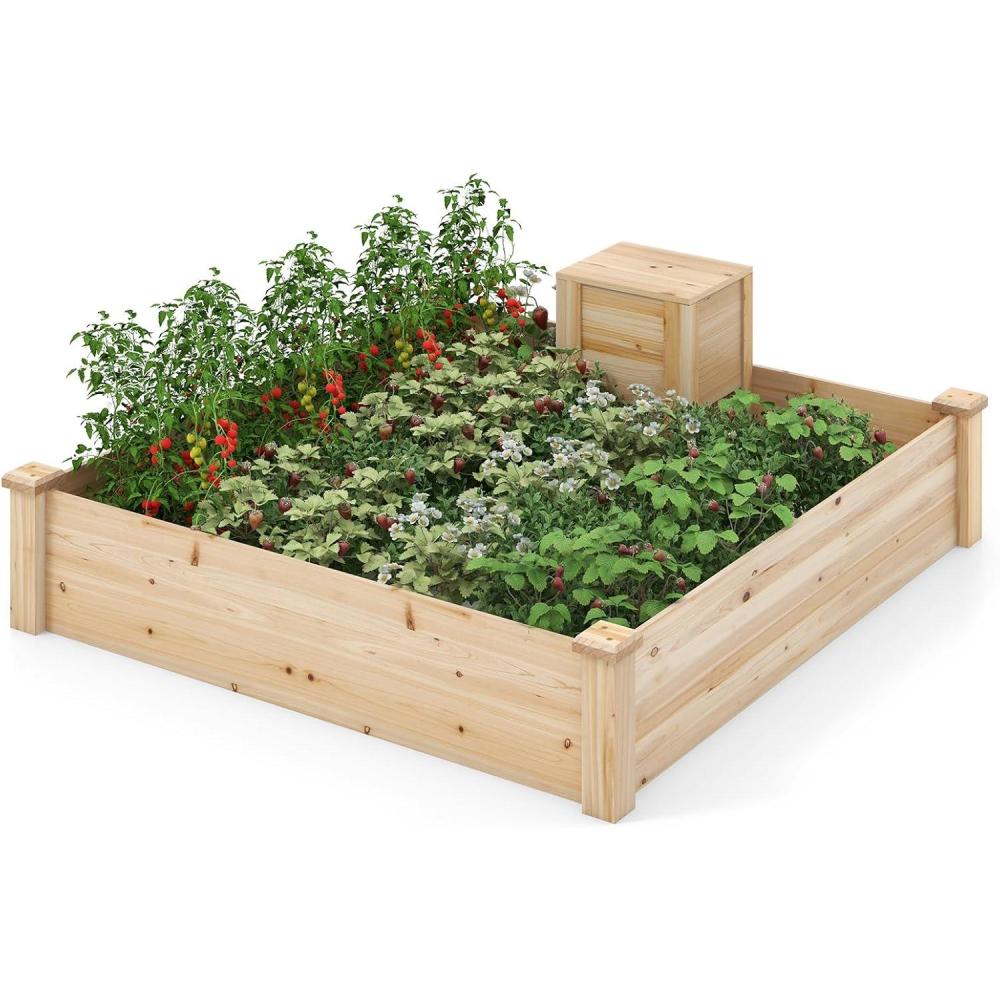 image:imageGiantex 3Tier Raised Garden Bed Tiered Planter Box wOpenEnded Base Fir Wood Elevated Raised Beds for Gardening Vegetable Flower Herb Fruit Perfect for Patio Lawn Backyard49Lx49Wx10H