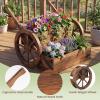 Giantex Wooden Wagon Planter Box, Rustic Garden Planter with Wheels, Handles & Drainage Holes for Flowers Herbs Vegetables, Indoor Outdoor Decorative Flower Cart for Patio Balcony (1)(25″L x 21.5″W x 20″H)