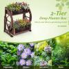 Giantex Wooden Wagon Planter Box, Rustic Garden Planter with Wheels, Handles & Drainage Holes for Flowers Herbs Vegetables, Indoor Outdoor Decorative Flower Cart for Patio Balcony (1)(22″L x 13″W x 22″H)