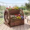 Giantex Wooden Wagon Planter Box, Rustic Garden Planter with Wheels, Handles & Drainage Holes for Flowers Herbs Vegetables, Indoor Outdoor Decorative Flower Cart for Patio Balcony (1)(18″L x 17.5″W x 14″H)