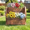 Giantex Wooden Wagon Planter Box, Rustic Garden Planter with Wheels, Handles & Drainage Holes for Flowers Herbs Vegetables, Indoor Outdoor Decorative Flower Cart for Patio Balcony (1)(18″L x 17.5″W x 14″H)