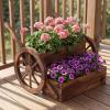 Giantex Wooden Wagon Planter Box, Rustic Garden Planter with Wheels, Handles & Drainage Holes for Flowers Herbs Vegetables, Indoor Outdoor Decorative Flower Cart for Patio Balcony (1)(25″L x 21.5″W x 20″H)