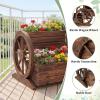 Giantex Wooden Wagon Planter Box, Rustic Garden Planter with Wheels, Handles & Drainage Holes for Flowers Herbs Vegetables, Indoor Outdoor Decorative Flower Cart for Patio Balcony (1)(18″L x 17.5″W x 14″H)