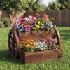 Giantex Wooden Wagon Planter Box, Rustic Garden Planter with Wheels, Handles & Drainage Holes for Flowers Herbs Vegetables, Indoor Outdoor Decorative Flower Cart for Patio Balcony (1)(25″L x 21.5″W x 20″H)