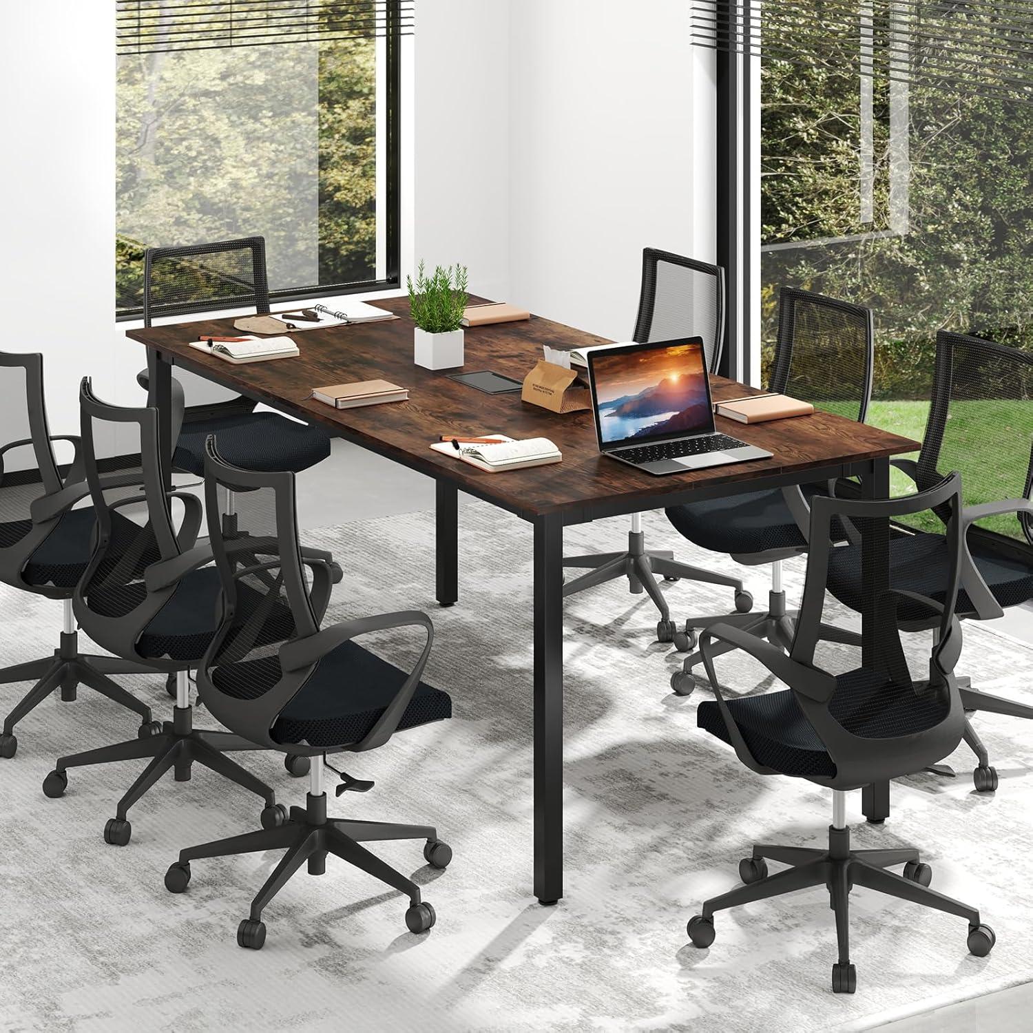 image:imageGiantex 6 FT Conference Table for 810 People Modern 71 L x 355 W Large Meeting Table with Metal Frames Rectangle Conference Room Table with Cable Grommet for Office Boardroom Rustic Brown2
