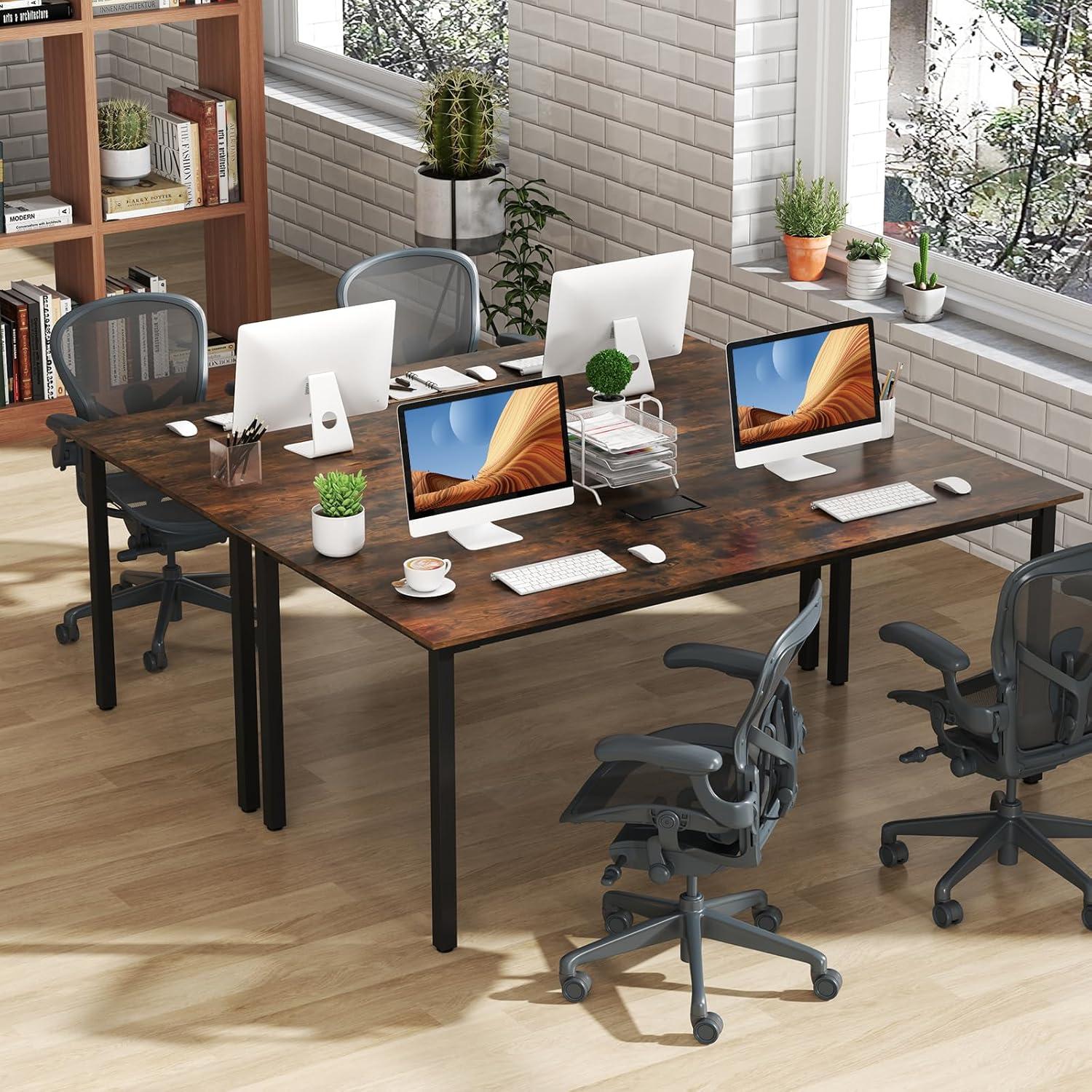 image:imageGiantex 6 FT Conference Table for 810 People Modern 71 L x 355 W Large Meeting Table with Metal Frames Rectangle Conference Room Table with Cable Grommet for Office Boardroom Rustic Brown1