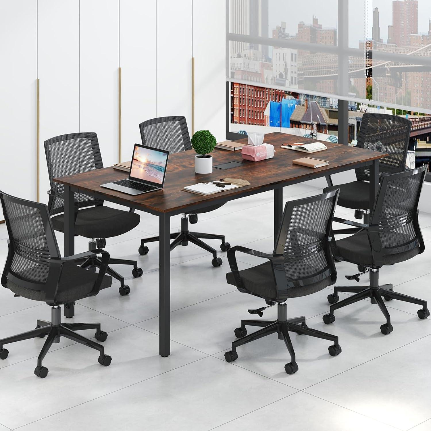 image:imageGiantex 6 FT Conference Table for 810 People Modern 71 L x 355 W Large Meeting Table with Metal Frames Rectangle Conference Room Table with Cable Grommet for Office Boardroom Rustic Brown2