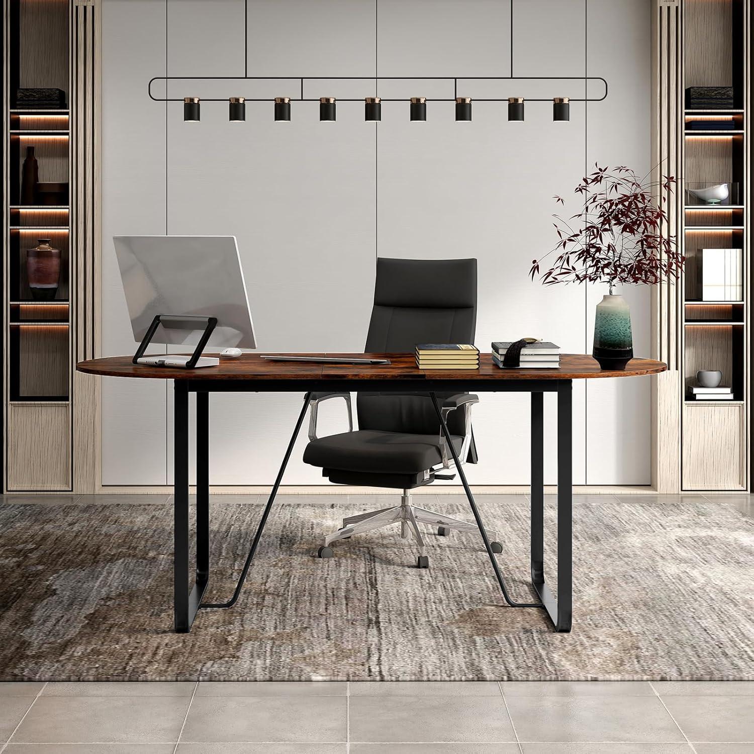 image:imageGiantex 71 Conference Table Large Oval Meeting Table with Cable Management Grommet Sturdy Metal Legs Industrial Business Training Seminar Desk for Office Conference Room Boardroom