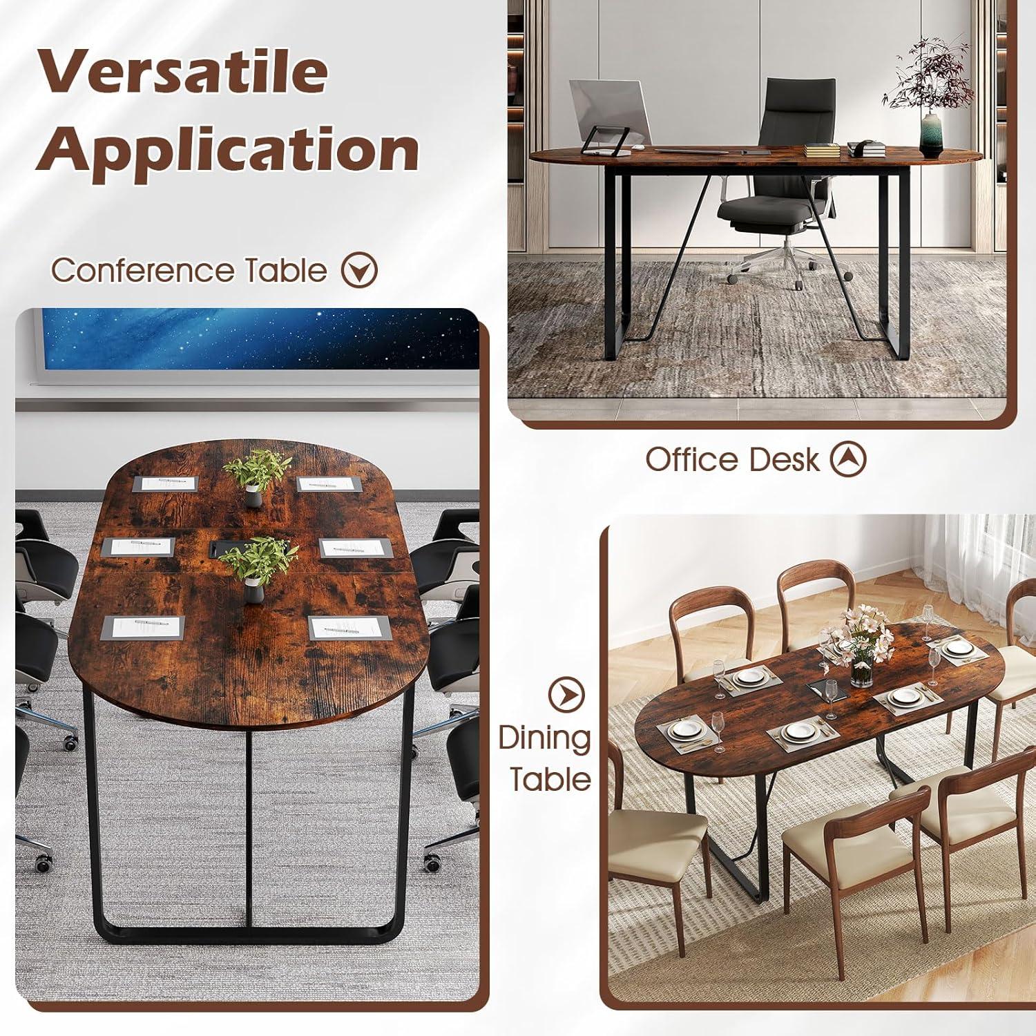 image:imageGiantex 71 Conference Table Large Oval Meeting Table with Cable Management Grommet Sturdy Metal Legs Industrial Business Training Seminar Desk for Office Conference Room Boardroom