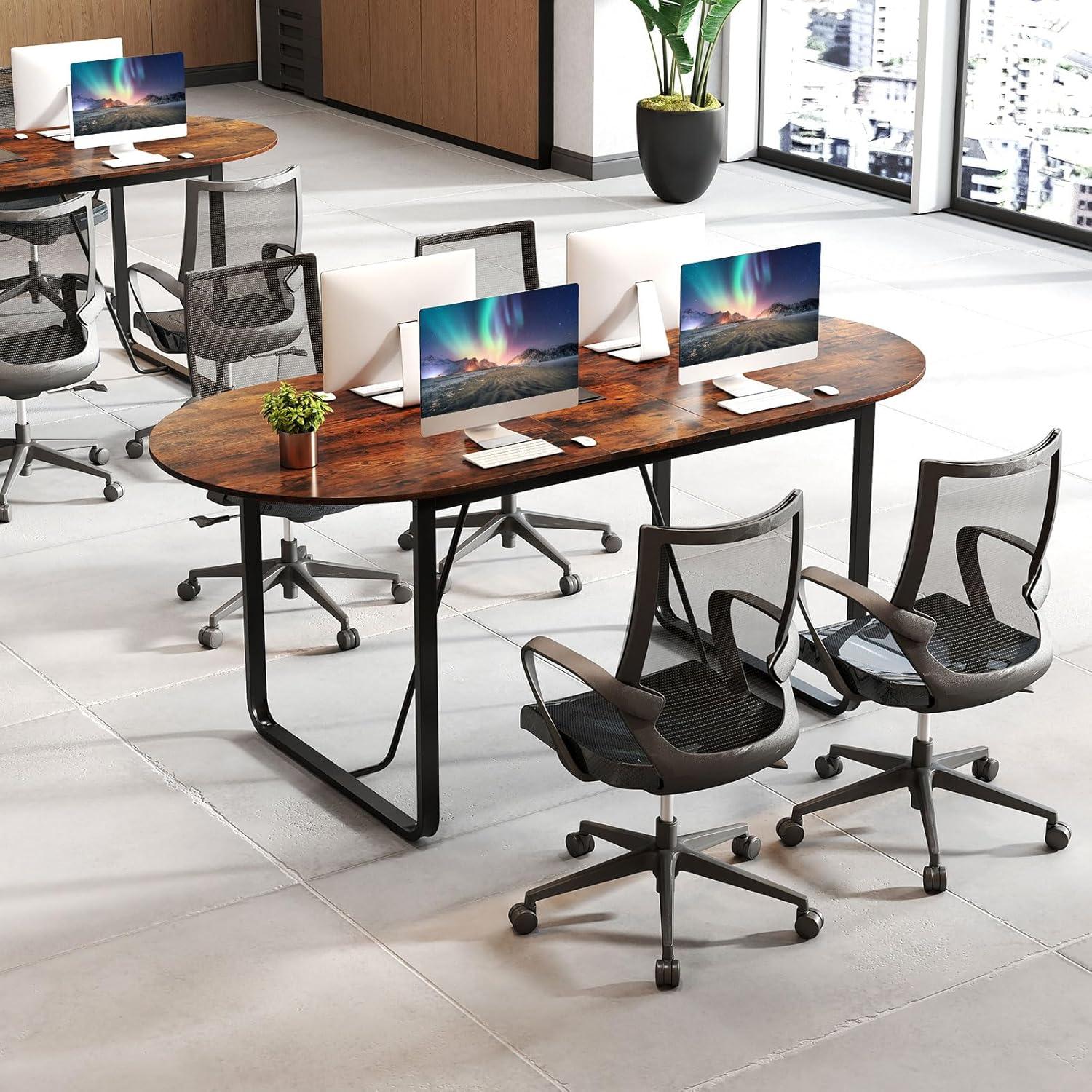 image:imageGiantex 71 Conference Table Large Oval Meeting Table with Cable Management Grommet Sturdy Metal Legs Industrial Business Training Seminar Desk for Office Conference Room Boardroom