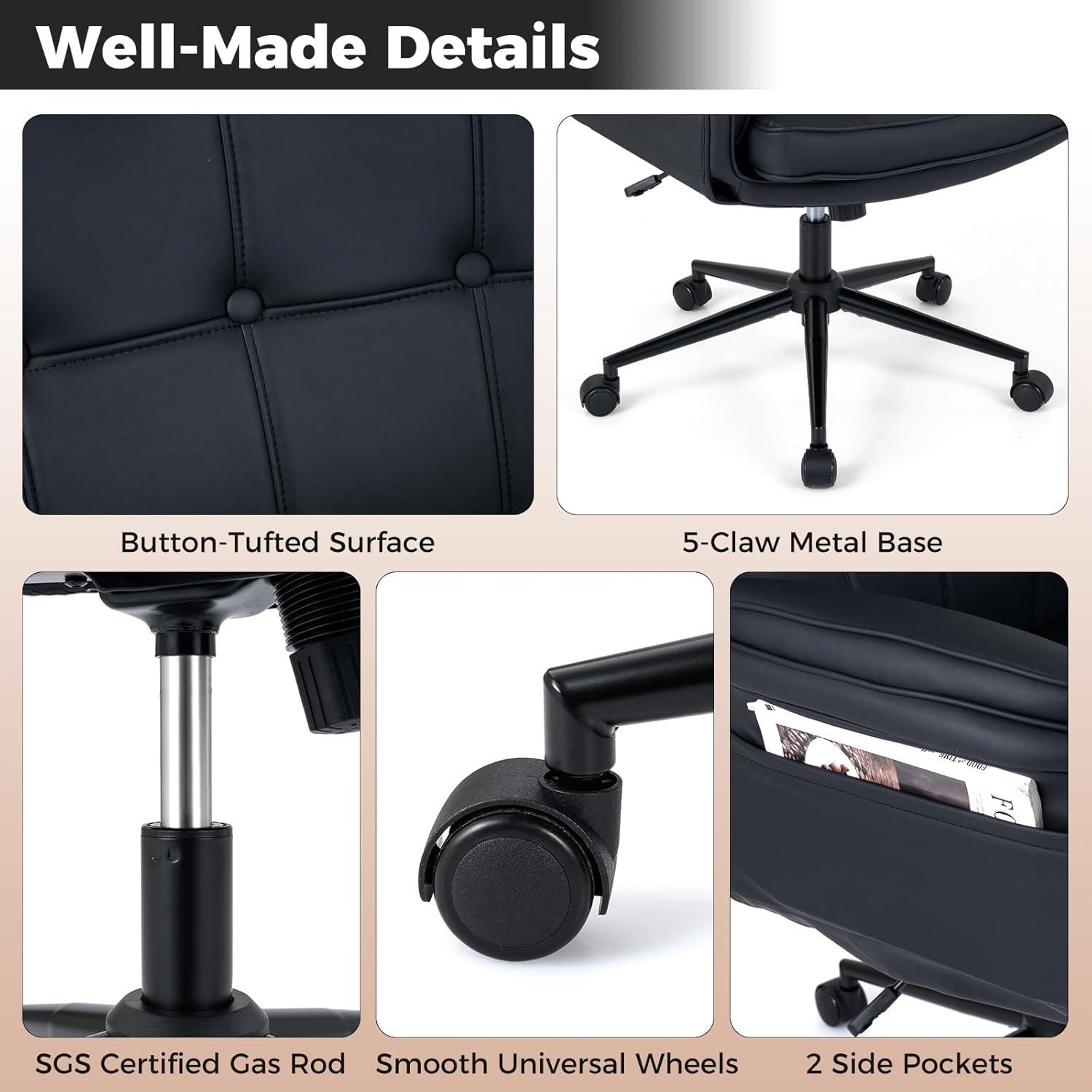 image:imageGiantex Criss Cross Chair with Armrests amp Wheels Cat Scratch Leather Makeup Vanity Chair with Rocking Backrest amp Removable Cushion Adjustable Swivel Computer Office Desk Chair for Bedroom Black