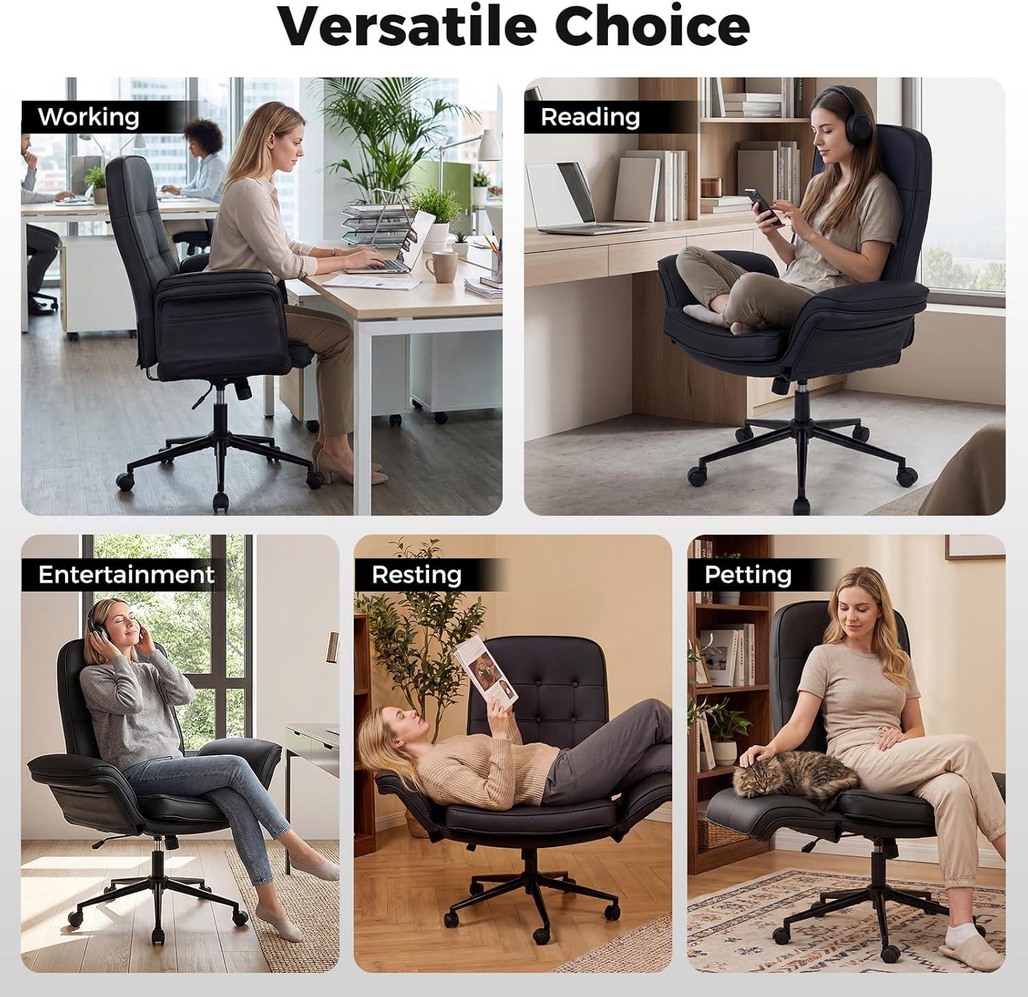 image:imageGiantex Criss Cross Chair with Armrests amp Wheels Cat Scratch Leather Makeup Vanity Chair with Rocking Backrest amp Removable Cushion Adjustable Swivel Computer Office Desk Chair for Bedroom Black
