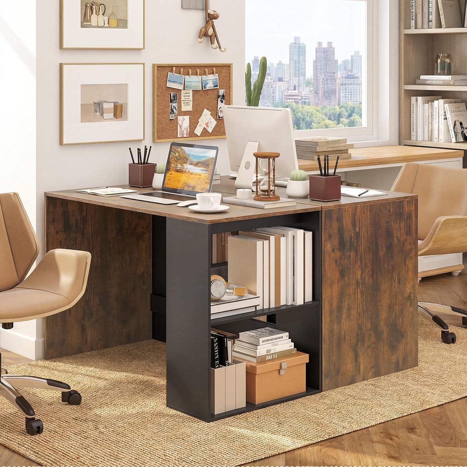 image:imageGiantex Small Desk with Bookshelf 44 Inch Modern Computer Desk for Small Spaces Laptop PC Desk Vanity Table for Bedroom Study Writing Desk for Home Office WhiteNaturalBlackrustic Brown