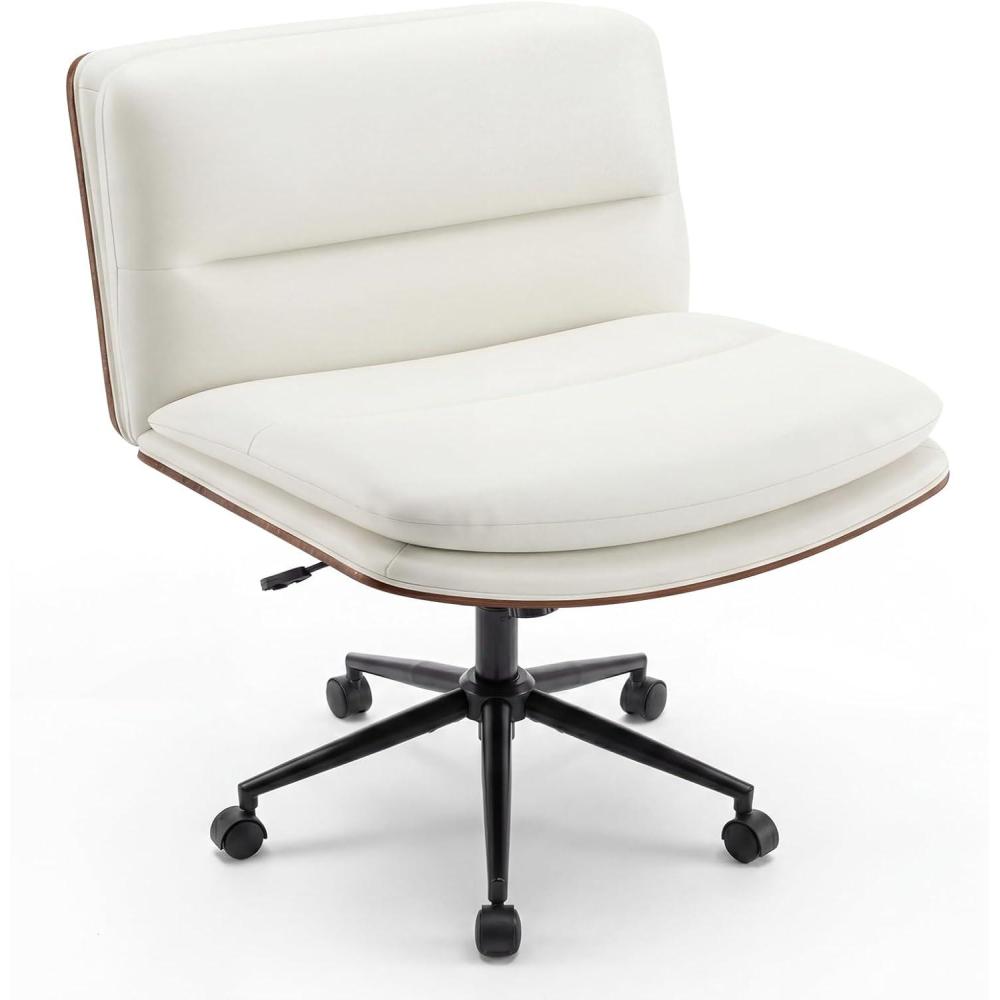 image:imageGiantex Armless Office Chair with Wheels PU Leather Height Adjustable Vanity Chair wCurved Backrest MidBack Criss Cross 360 Swivel Ergonomic Computer Desk Chair for Home Office amp Bedroom WhiteWhite