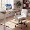 Giantex Armless Office Chair with Wheels, PU Leather Height Adjustable Vanity Chair w/Curved Backrest, Mid-Back Criss Cross 360° Swivel Ergonomic Computer Desk Chair for Home Office & Bedroom (White)(White)