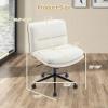 Giantex Armless Office Chair with Wheels, PU Leather Height Adjustable Vanity Chair w/Curved Backrest, Mid-Back Criss Cross 360° Swivel Ergonomic Computer Desk Chair for Home Office & Bedroom (White)(White)