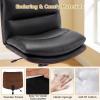 Giantex Armless Office Chair with Wheels, PU Leather Height Adjustable Vanity Chair w/Curved Backrest, Mid-Back Criss Cross 360° Swivel Ergonomic Computer Desk Chair for Home Office & Bedroom (White)(Black)