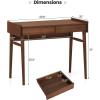 Giantex Mid Century Modern Desk, 39.5″ Bamboo Computer Desk with 2 Drawers and Open Storage Shelf, Makeup Vanity Table, Wood Computer Workstation, Vintage Writing Desk for Bedroom, Walnut(Walnut)