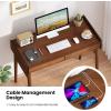 Giantex Mid Century Modern Desk, 39.5″ Bamboo Computer Desk with 2 Drawers and Open Storage Shelf, Makeup Vanity Table, Wood Computer Workstation, Vintage Writing Desk for Bedroom, Walnut(Walnut)