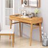 Giantex Mid Century Modern Desk, 39.5″ Bamboo Computer Desk with 2 Drawers and Open Storage Shelf, Makeup Vanity Table, Wood Computer Workstation, Vintage Writing Desk for Bedroom, Walnut(Natural)