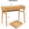 Giantex Mid Century Modern Desk, 39.5″ Bamboo Computer Desk with 2 Drawers and Open Storage Shelf, Makeup Vanity Table, Wood Computer Workstation, Vintage Writing Desk for Bedroom, Walnut(Natural)