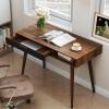 Giantex Mid Century Modern Desk, 42.5″ Vintage Computer Desk with Storage Drawer & Rubber Wood Legs, Makeup Vanity Table, Wood Computer Workstation, Small Writing Desk for Bedroom, Small Space, Walnut