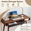 Giantex Mid Century Modern Desk, 42.5″ Vintage Computer Desk with Storage Drawer & Rubber Wood Legs, Makeup Vanity Table, Wood Computer Workstation, Small Writing Desk for Bedroom, Small Space, Walnut