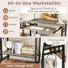 Giantex Rolling Computer Desk, Mobile Portable Desk with Keyboard Tray & Wheels, Laptop PC Table Cart with Shelf & Hooks, Industrial Small Desk for Small Spaces, Home Office, Bedroom, White(Grey Oak)