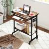 Giantex Rolling Computer Desk, Mobile Portable Desk with Keyboard Tray & Wheels, Laptop PC Table Cart with Shelf & Hooks, Industrial Small Desk for Small Spaces, Home Office, Bedroom, White(Rustic Brown)